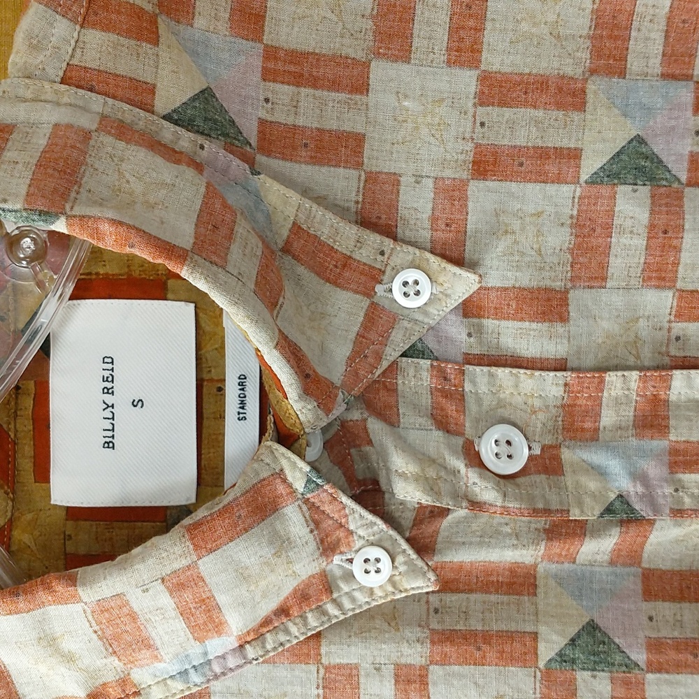 Two Billy Reid Tuscumbia Shirts Linen Honey & Cotton Print Short Sleeve Quality - Picture 2 of 12